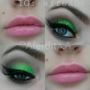 Green Neon Smokey with Pink lips