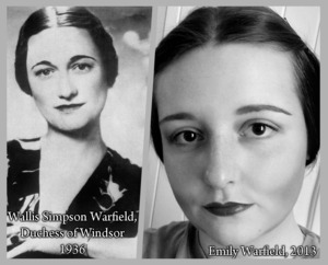 I've always known that (Bessie) Wallis Simpson Warfield was my distant cousin, but I never saw much of a resemblance until my friend said she can see it. I did up some heavy contour with the NYX Jumbo Eyeshadow Pencil in "Electric Blue" and "Milk" and dark red lips to create the contrast in black and white. What do you think, do we look related?