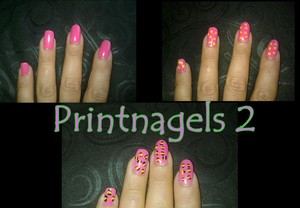 Nails print pink / yellow