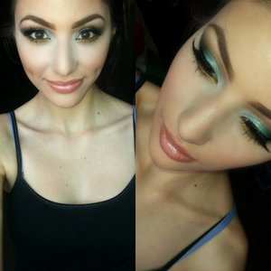 A teal look with some gold for prom.