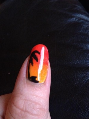 Shellac with additives sunset and freehand palm tree 