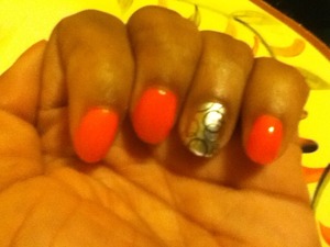 My Nails, I Did Myself. I Used Orange Nail Polish & A Nail Sticker. First Time I've Did This. I Guess Its A Good Start.