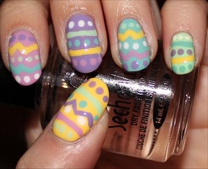 See tutorial & more swatches here: http://www.swatchandlearn.com/nail-art-tutorial-easter-egg-nails/
