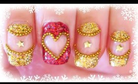 Advent Calendar | 4 - Glittery Red  & Gold nail art ✩ Martina Ek