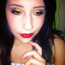 Yellow eyes and red lips