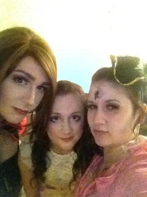 Me and my two sisters. I'm a female vampire(left), porcelain doll and Pirate.