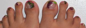 Neon green and pink pedi with neon green and pink leopard print :)