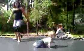 Colton jumping on a trampoline