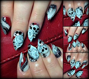 3D roses and skulls on acrylics hand made
