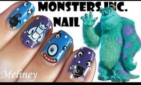 HALLOWEEN NAILS | MONSTERS INC DISNEY CARTOON NAIL ART DESIGN WITH NAIL STICKERS EASY SIMPLE