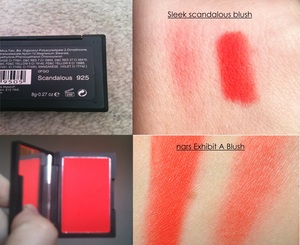 scandalous blush dupe for Exibit A blush from Nars  you realy can get any intensity  you want with the sleek one from very sheer to intense