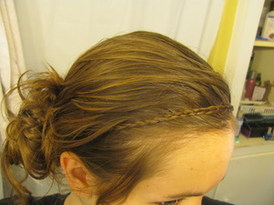 Braided "headband", and a simple side messy bun. 
