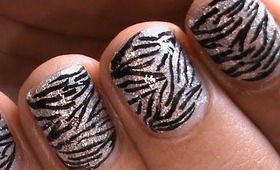 Shimmery Glam Zebra Nails - Short Nails Nail Art Designs How To and Art Design Nail Art Beginners