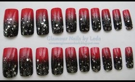 GNbL- Black and Red Ombre with Silver Glitter polish