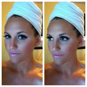 Bronzed skin with big lashes and barbie pink lips