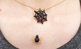 Spider web and Spider Clay Necklace