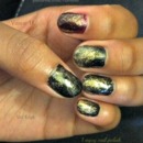 Metallic orange gradient on plum & black nails