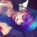 Blue hair with purple high lights 
