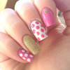 Pink Polka Dot Nails with Gold Accents