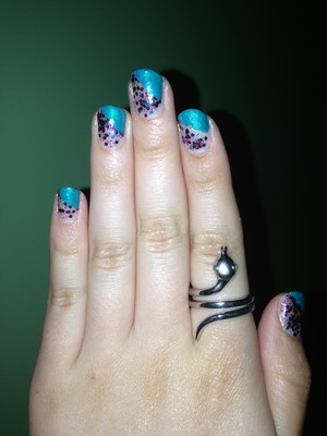 First attempt at what I like to call the "party nail". 
Sally Hansen extreme wear- the real teal
OPI- polka.com