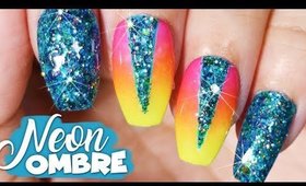 Neon Ombre & Turquoise Glitter Nail Art Tutorial // How to Nail Art at Home