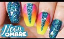 Neon Ombre & Turquoise Glitter Nail Art Tutorial // How to Nail Art at Home