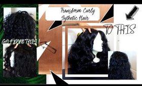 HOW TO: REVIVE & TRANSFORM A ( CURLY SYNTHETIC WIG ! )