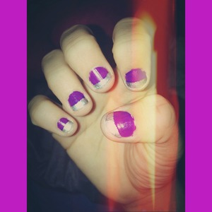 Opalescent Nail Polish purple nails with silver stripe