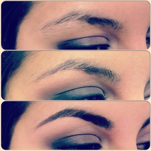 I trimmed and waxed her brows, then filled them in, using brow powder and an angled brush. 