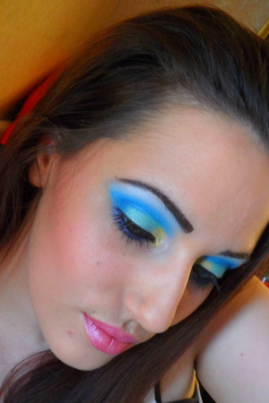 Yellow,  light green, purple and blue