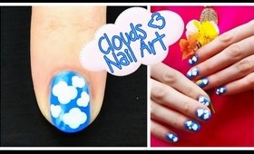 Clouds Nail Art. Cartoon Fluffy Clouds in Sunny Sky Nail Design for Beginners - Dotting Tool Only