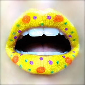 These colourful spotted lips are to celebrate Easter and represent a hand painted easter egg. I went for some bright colours from Sugarpill including Buttercupcake, Flamepoint and Darling and also Lime Crime's amazing Uniliner Orchidaceous, then added a bit of sparkle on the dots with Eye Kandy Tangerine twist and Marshmallow.
