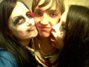 Halloween, 2011..Im on the left, my friend mark dressed as a girl in the middle, and Lauren the other Zombie on the right.