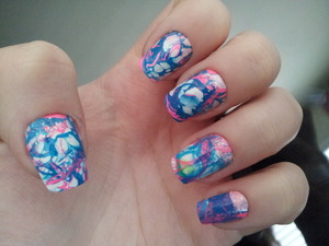 Bright multi color nails, in time for Easter. 