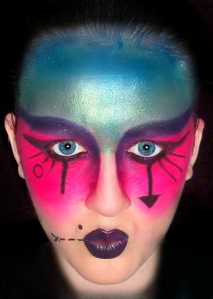 This look wasn't really inspired by anything in particular, I just wanted to delve into my creativity.

Products used:
Barry M Dazzle Dust in Pink, Purple, Blue and Green.
Rimmel Kate Moss Lipstick in Dark Purple

That's all folks! xoxoxo