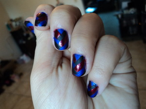 Matte Black, Matte Purple and Glossy Red Braided Nails