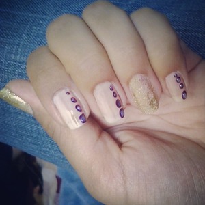 gold glitter, nude with purple 