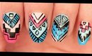 Pink & Blue Tribal nail art