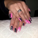 Pink, Black And Silver White Nails 