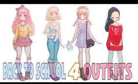 ✏️HOW TO DRAW - BACK TO SCHOOL 4 OUTFITS 📚 💕