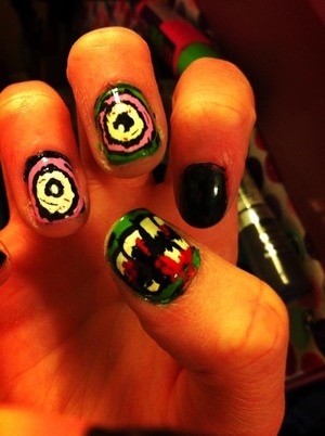My zombie nails :P I used just normal paint because I didn't have the right colors but it turned out pretty average c: