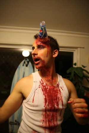 Halloween look I did on my boyfriend using mehron latex paper gelatin and food colouring plus kryolan bruise wheel