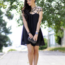Grid Cut-out Black Dress