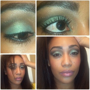 Teal and black eyes with a nude lip. 