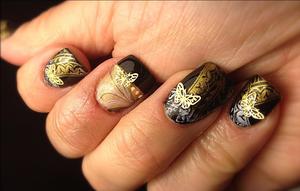 image plates water marbling and french tip wit 14k metal butterflies