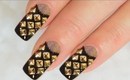 NailArt Design Tutorial - French reverse with rivets and beads in black and gold