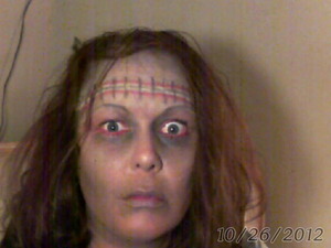 This is a Halloween look..my take on a lobotomy patient!