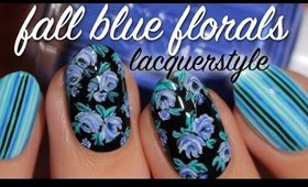 Fall Blue Floral Nails | Lacquerstyle