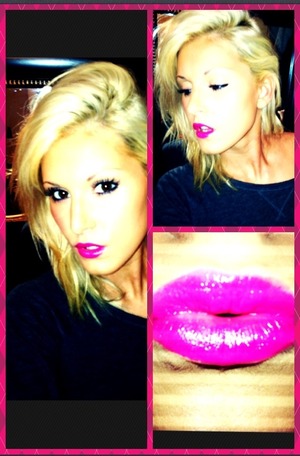 Hot pink lip look. 