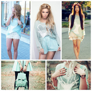 Do  you have some special color for Summer in mind?
For me, it is Mint Green, definitely!

It is everywhere: mint sweater, mint jumper, mint shirt, mint vest, mint dress, mint flats, mint shorts, mint pants, mint swim suit, and mint bag!
